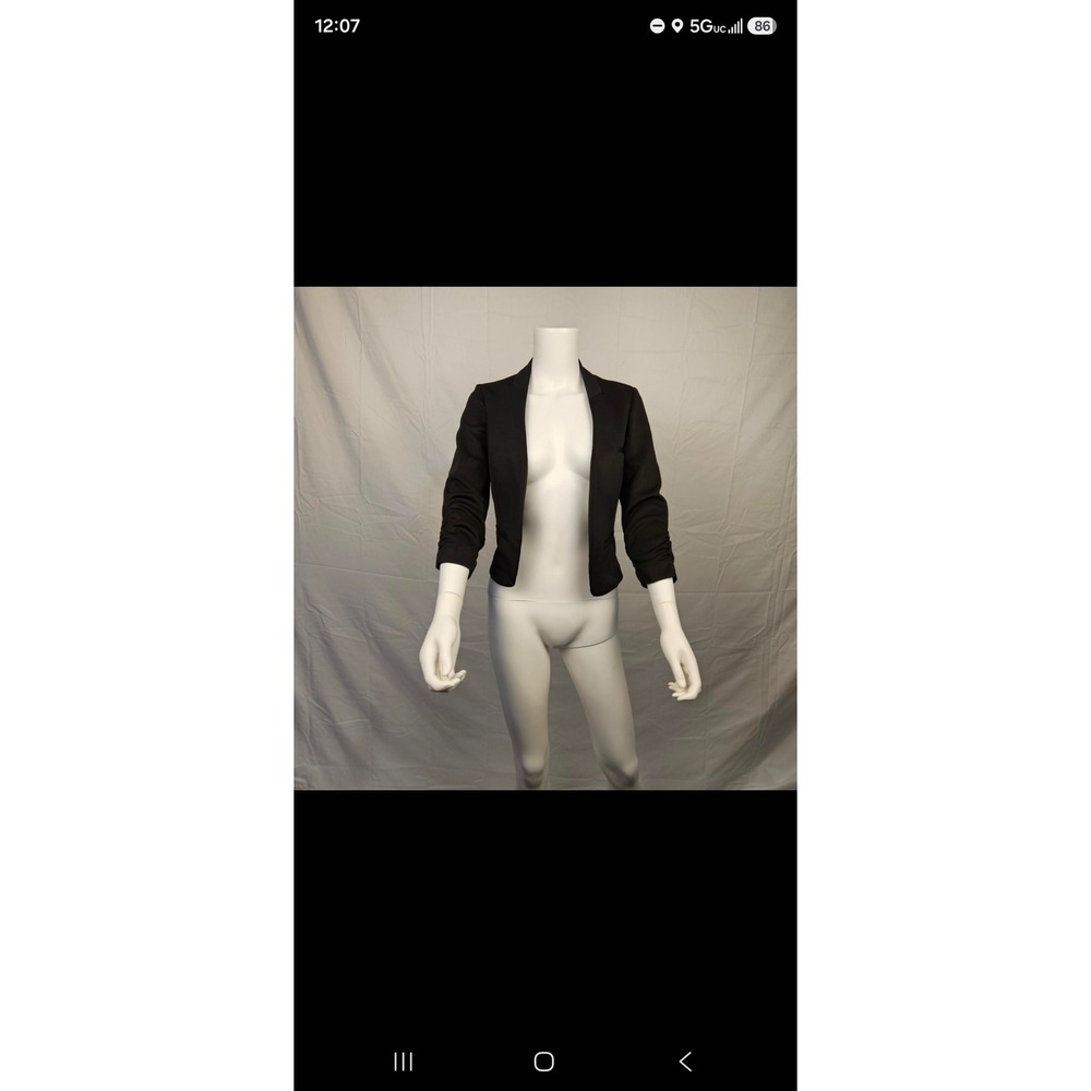 Maurices Womens Black Cropped Open Front Blazer Ruched 3/4 Sleeve Size Small